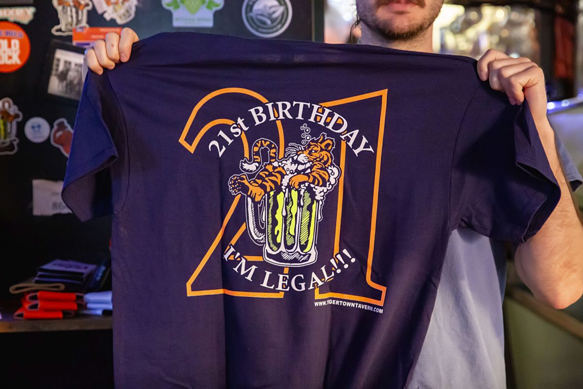 The free 21st birthday T-shirt from Tiger Town Tavern.