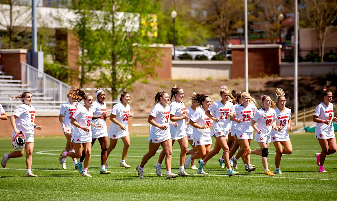 The Clemson womens lacrosse team warms up before its 19-8 victory over Louisville last weekend.