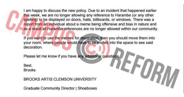 Email courtesy of www.campusreform.org