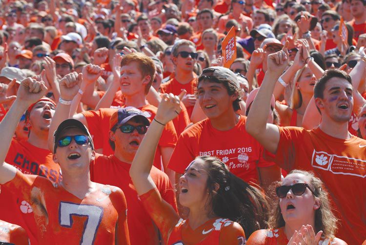 Fans+celebrate+during+a+Clemson+game+in+Death+Valley.