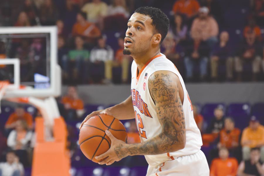 Senior+Avry+Holmes+%2812%29+transferred+to+Clemson+three+years+ago+and+has+become+an+offensive+weapon+for+the+Tigers.+He+is+shooting+over+50+percent+on+the+season.