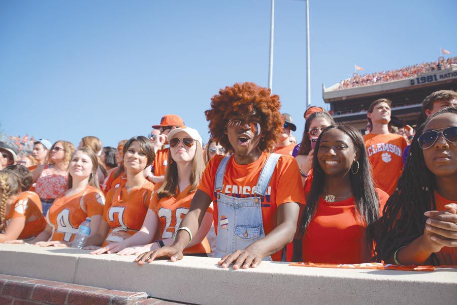 Clemson+students+rally+together+to+support+the+Tigers+at+last+Saturdays+game+against+Boston+College.+Students+make+up+approximately+10%2C500+seats+in+Death+Valley.