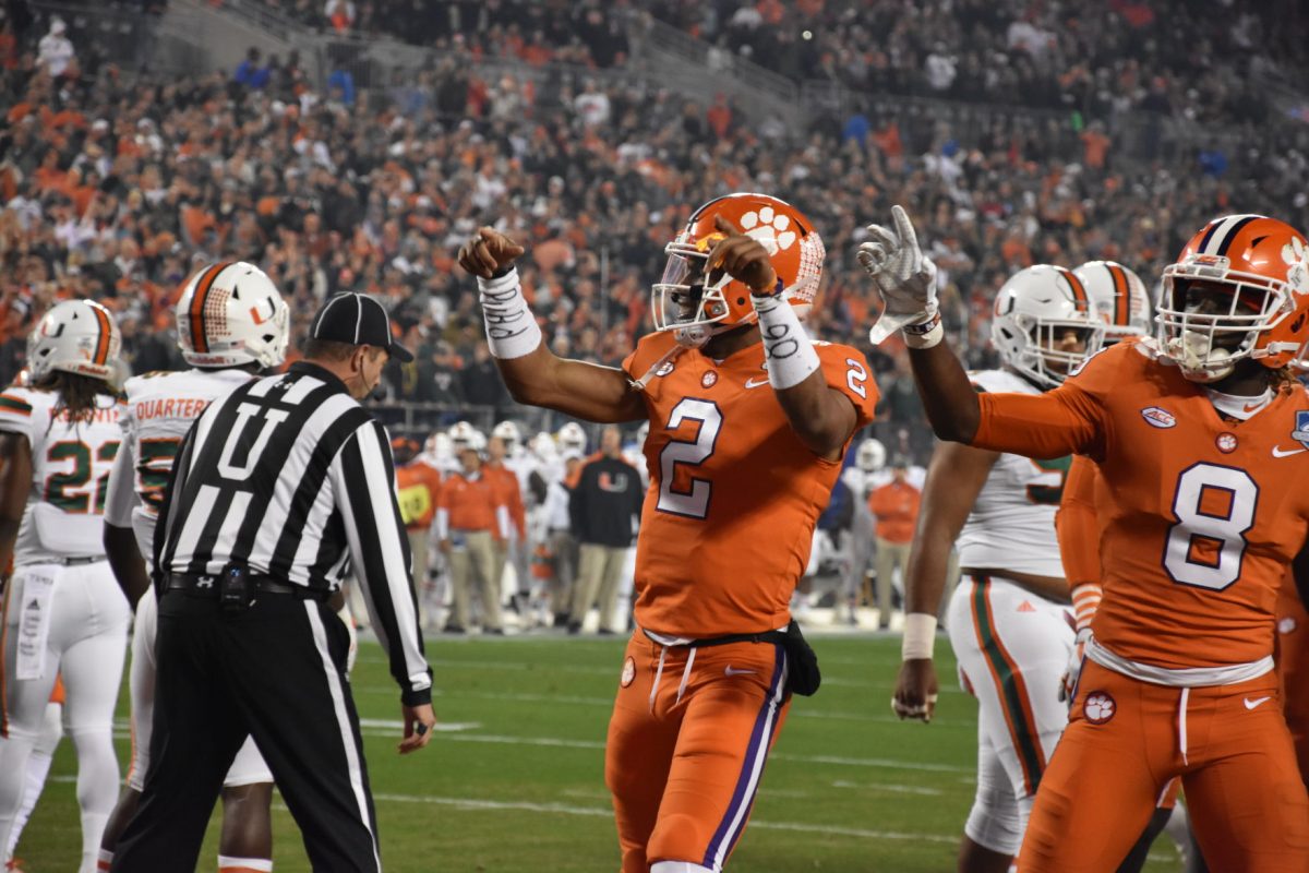 Kelly+Bryant+celebrates+a+touchdown+against+Miami+in+the+ACC+Championship+game.