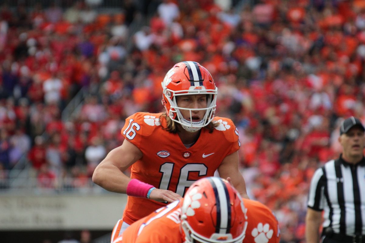 Trevor Lawrence (16) was named the ACC Co-Rookie of the Week for his performance against in Tallahassee against the Seminoles.&#160;