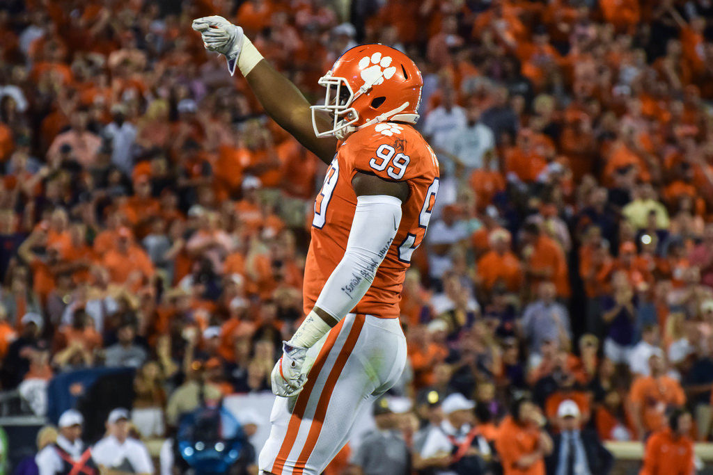 Clelin Ferrell (99) was instrumental to the Tigers' victory over the Eagles. He contributed a sack and a tackle for loss to bring his season sack total to eight and a half.&#160;