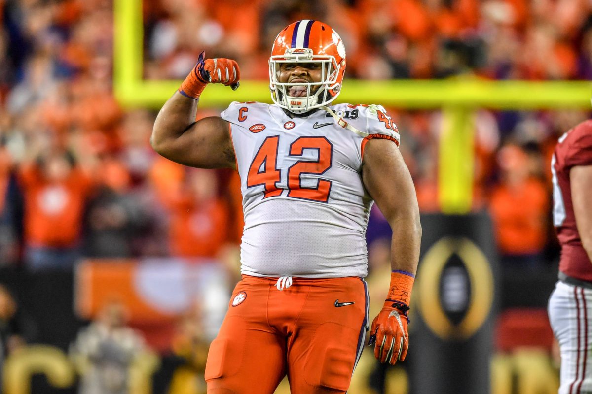 Christian+Wilkins+celebrates+in+his+final+game+as+a+Clemson+Tiger.