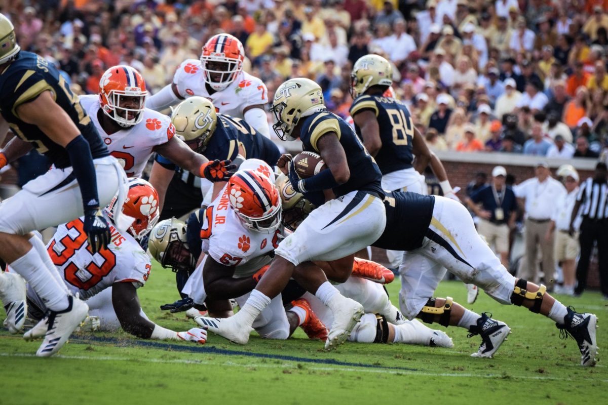 The Clemson defense collapses on Georgia Tech in their 2018 victory.&#160;