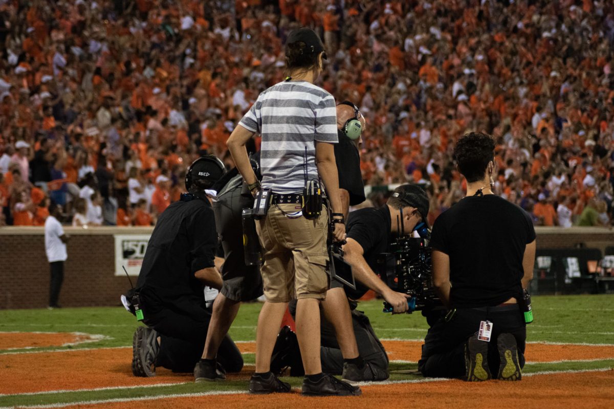 The Disney film crew took to the field during half time to record several shots with the roar of Death Valley as the background.