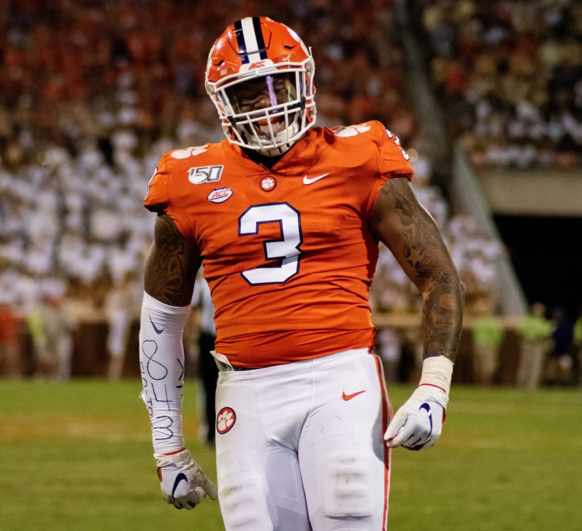 Xavier Thomas (3) celebrates after a dominant win over Georgia Tech.&#160;