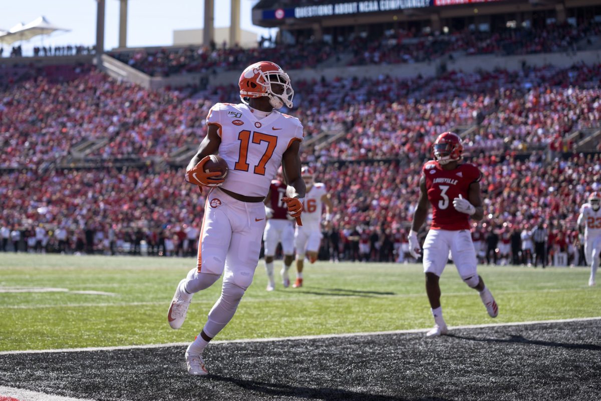 Clemson receiver Cornell Powell (17) scores a touchdown in a 45-10 win over Louisville.