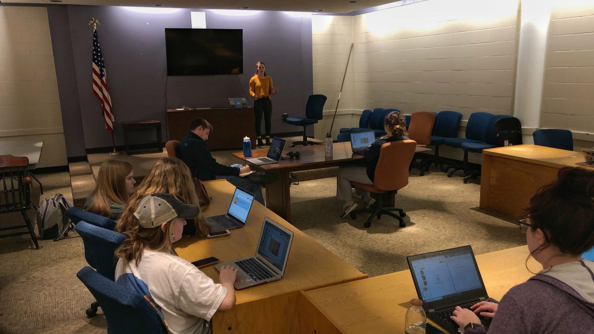 Frances Schueren makes a presentation to The Student Sustainability Initiative Funding Board for Clemson Food Collective&#8217;s 2020 Food Summit application.