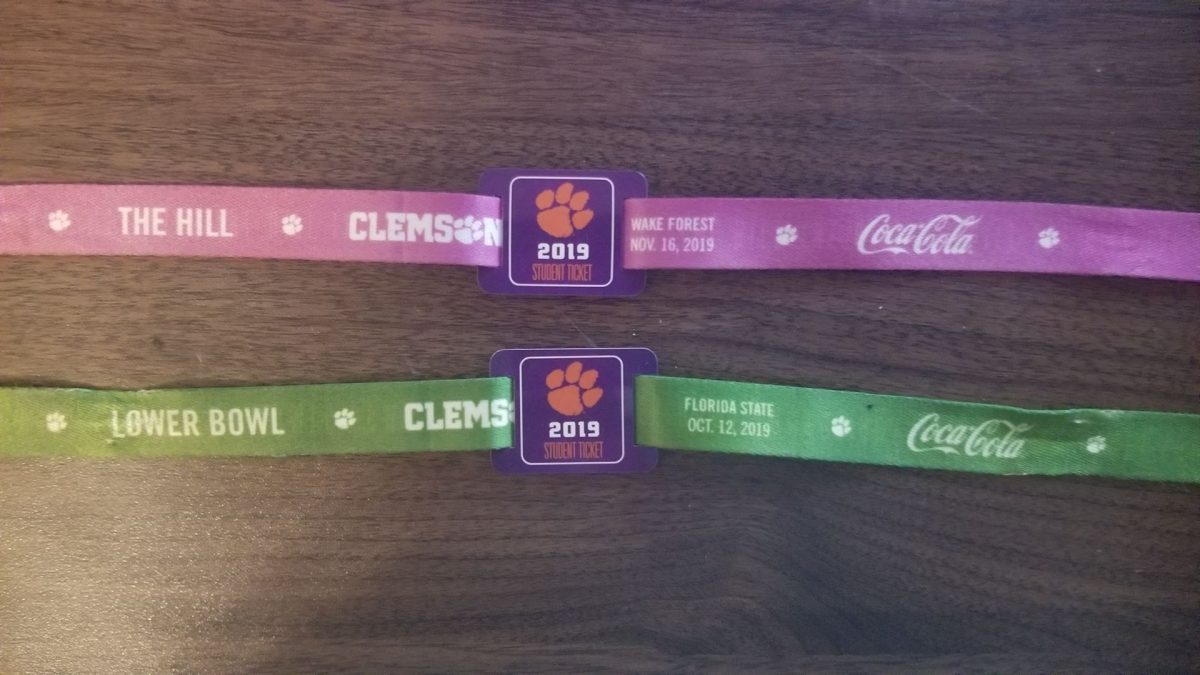 Wristbands, such as those pictured above, have been used for the past two football seasons to allow students into home games. This may be going away for the 2020 season.