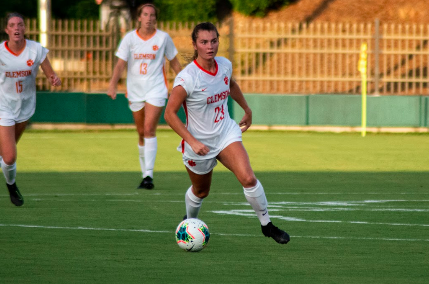 Now-sophomore midfielder Caroline Conti controls the ball in a game during the 2019 season.