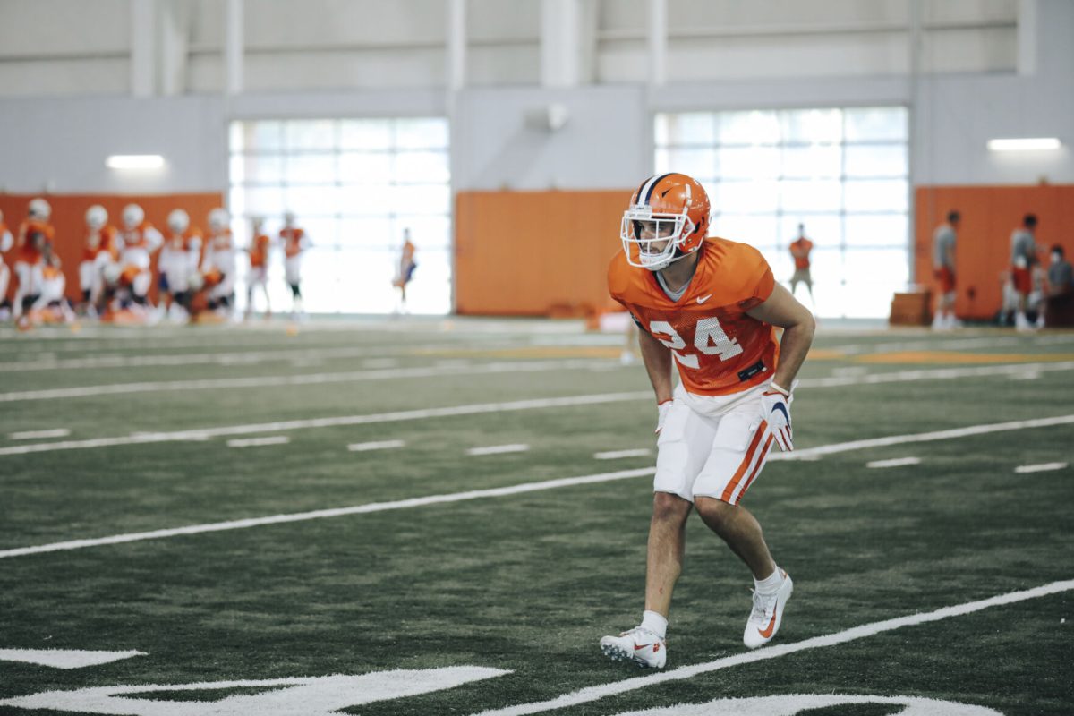 Senior safety Nolan Turner runs a drill during practice.