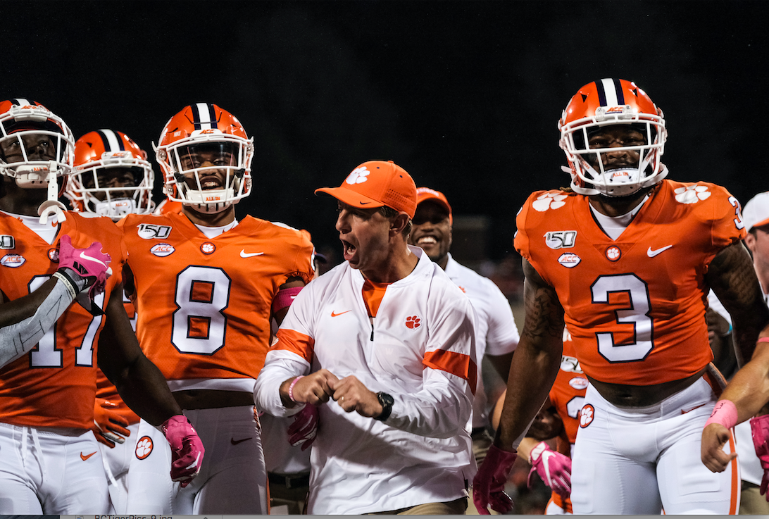 Dabo+Swinney+leads+the+team+in+the+Walk+of+Champions+before+the+Boston+College+game+in+2019