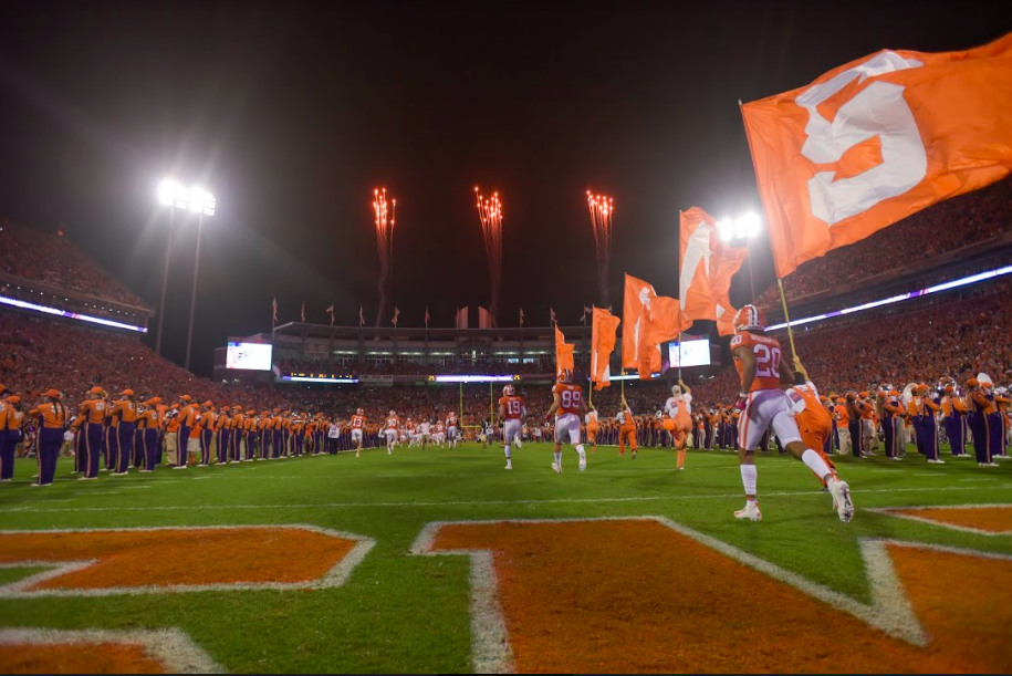 Clemson runs on the field before playing Boston College in 2019