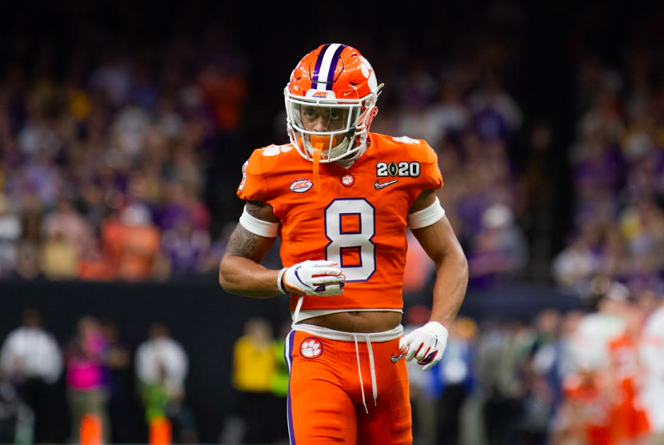 Former+Clemson+cornerback%2C+A.J.+Terrell+%288%29%2C+prepares+for+a+play+during+the+2020+National+Championship+game+against+LSU+on+Jan.+13%2C+2020.