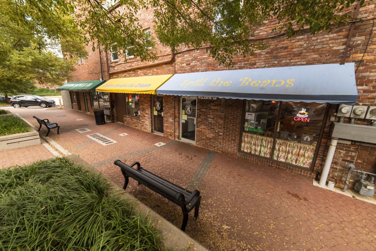 Spill the Beans is a popular ice cream shop in downtown Clemson. Due to Covid-19 restrictions, they are serving all customers outside the shop via a counter placed at the door.