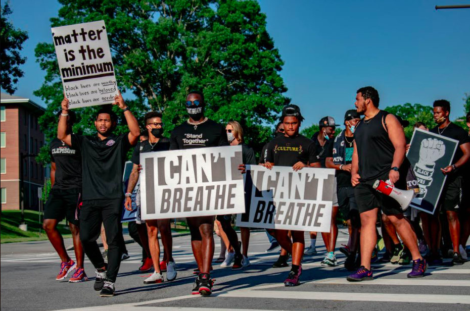 Clemson Football players lead peaceful protest over the summer in 2020 to speak out against racial injustice