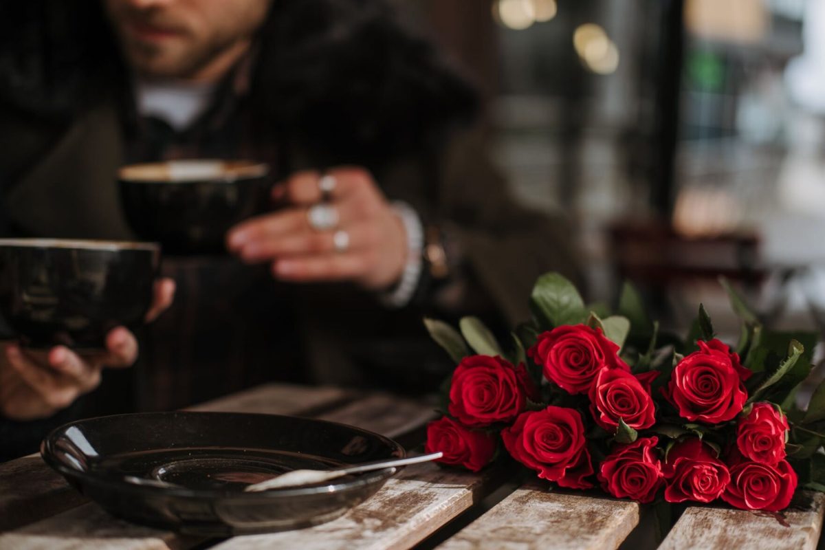 A couple enjoys a coffee date.&#160;