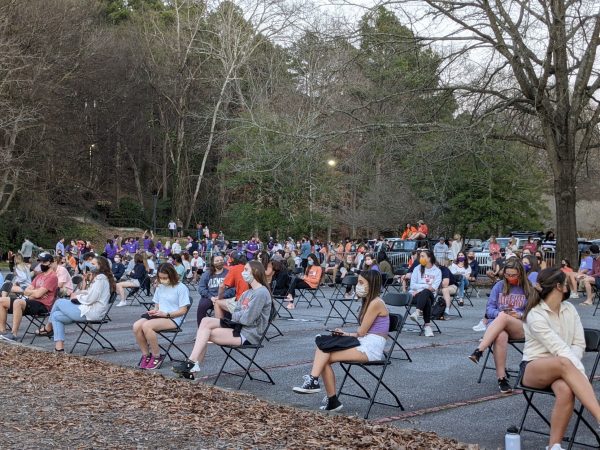 The socially distanced crowd at this year's funeral.