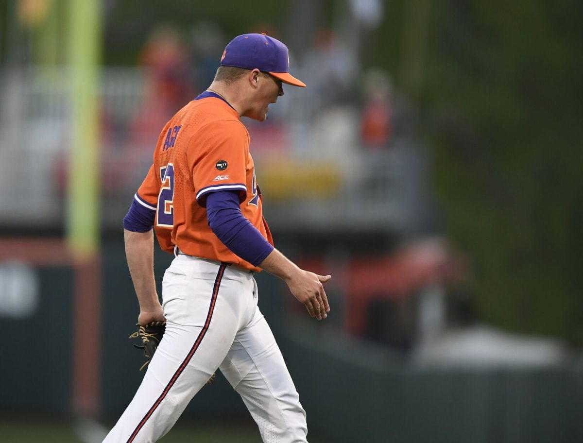 Freshman+pitcher+Mack+Anglin+fired+up+after+pitching+against+Wake+Forest+at+Doug+Kingsmore+Stadium+in+Clemson%2C+S.C.