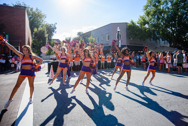 Clemson cheerleaders and Tiger Band fires up the ground during a previous Welcome Back Festival.