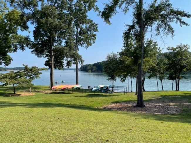 An exterior shot of Lake Hartwell and some items available to rent