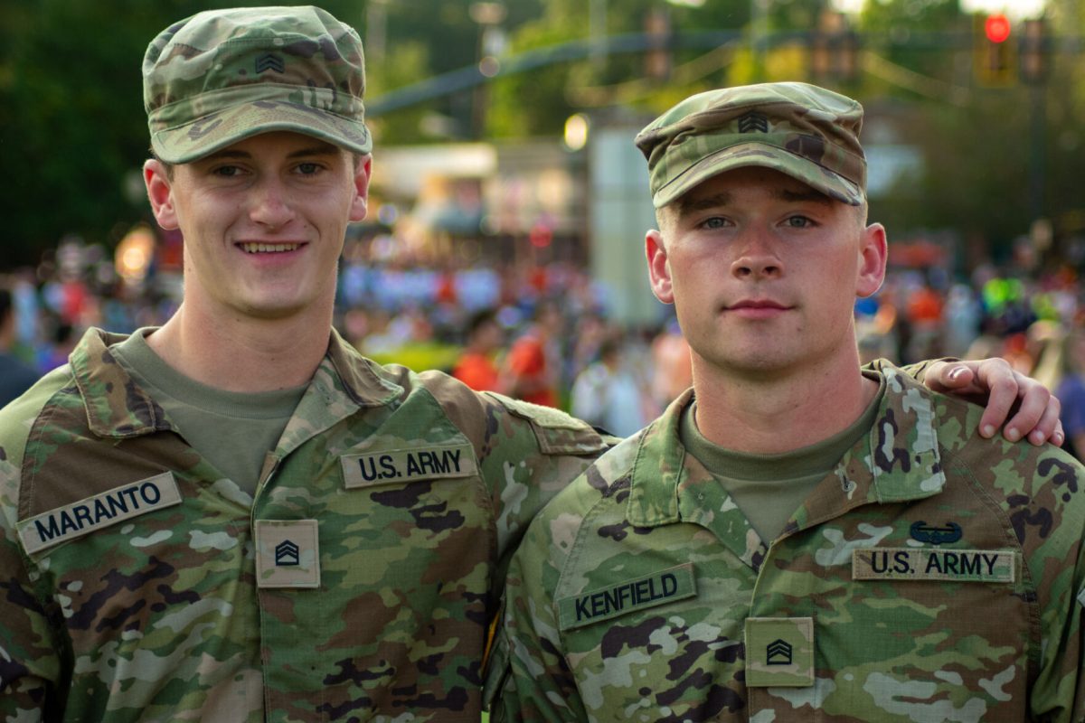 Cadets Ethan Maranto, junior criminal justice major, and Jacob Kenfield, senior management major,&#160;marched with Clemson's "Fightin' Tiger Battalion" of the Army ROTC.