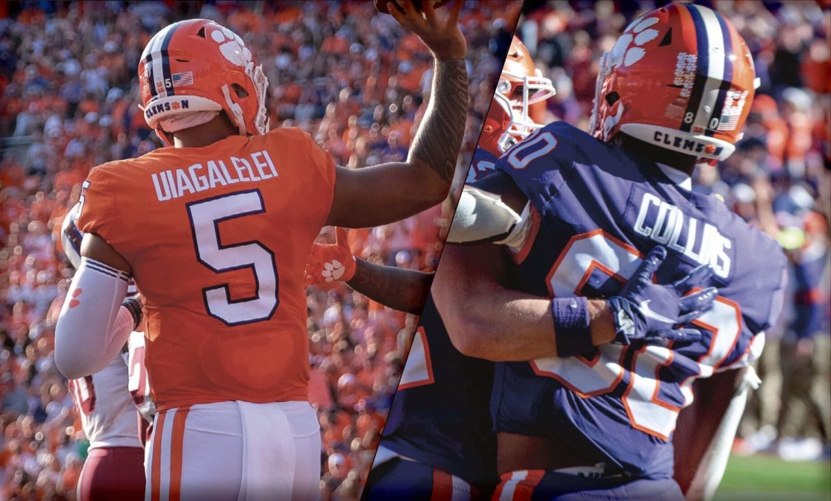 Clemson quarterback DJ Uiagalelei (5) and wide receiver Beaux Collins (80) have built on their chemistry during the 2021 season.&#160;