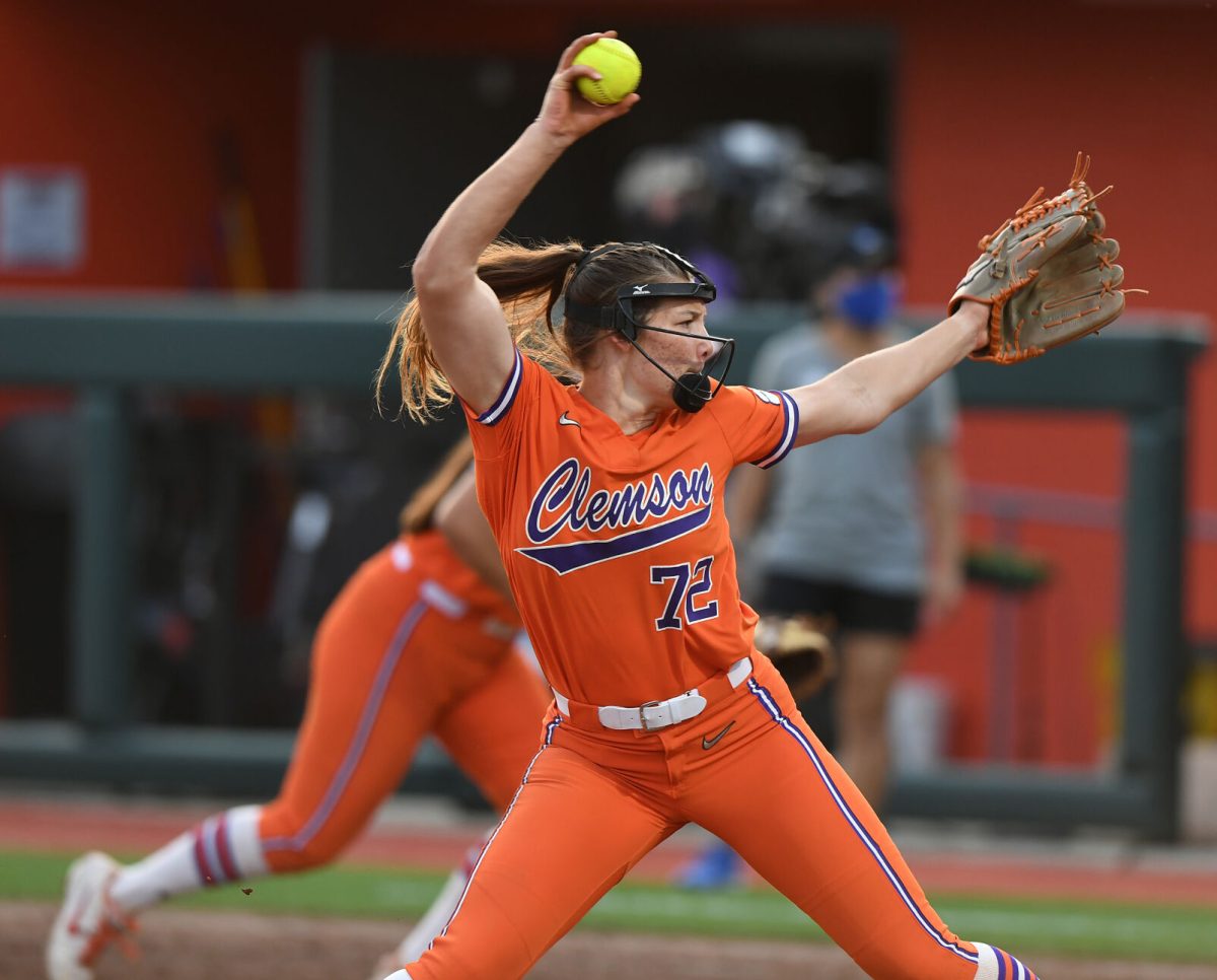 Clemson's Valerie Cagle (72) pitches against Duke Friday, March 26, 2021 at Clemson&#8217;s McWhorter Stadium. (Bart Boatwright, The Clemson Insider)