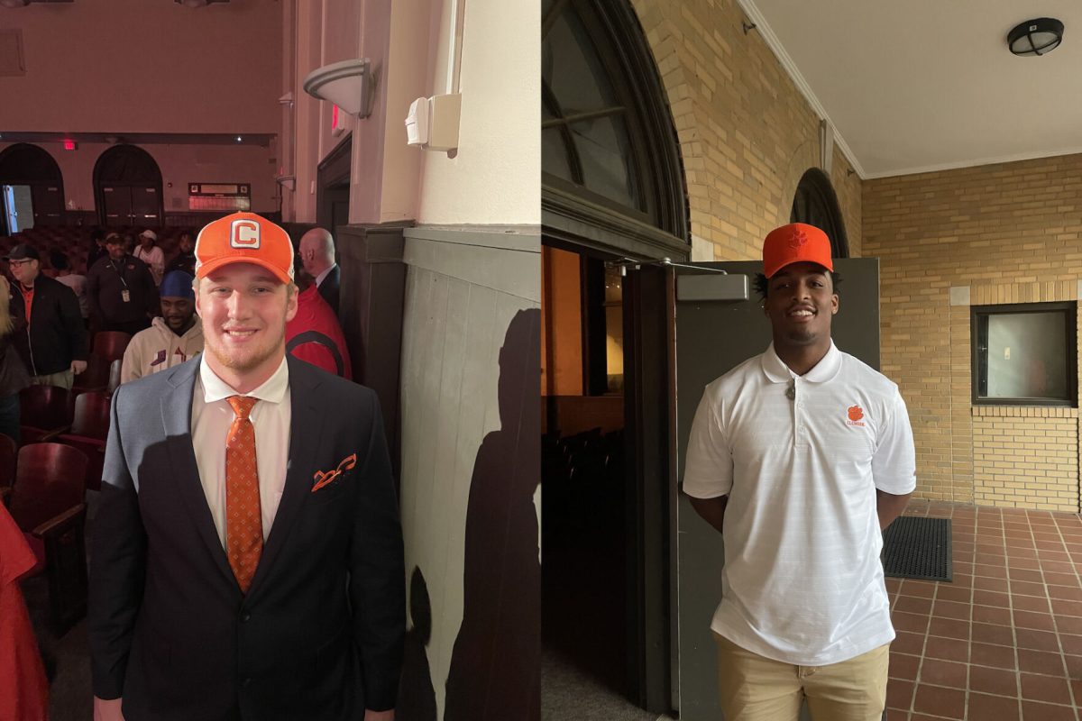 Clemson football commits Collin Sadler (left) and Joshua Sapp (right) at Greenville High School's signing day.