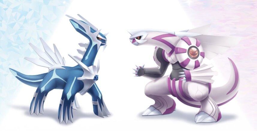 Images of the box legendaries from Nintendo's "Brilliant Diamond" and "Shining Pearl" promotional page