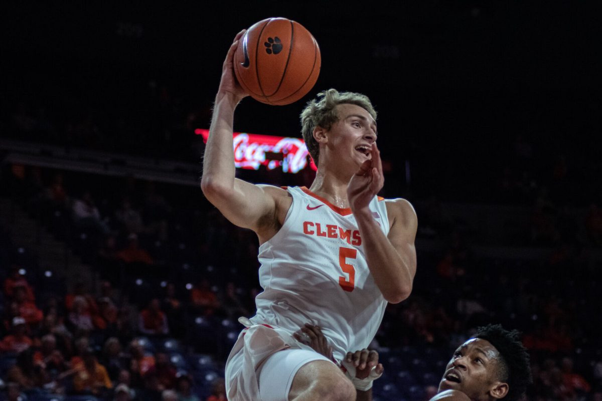 Clemson forward Hunter Tyson (5) is averaging a career high in points this season, with 10.7 points per game.&#160;