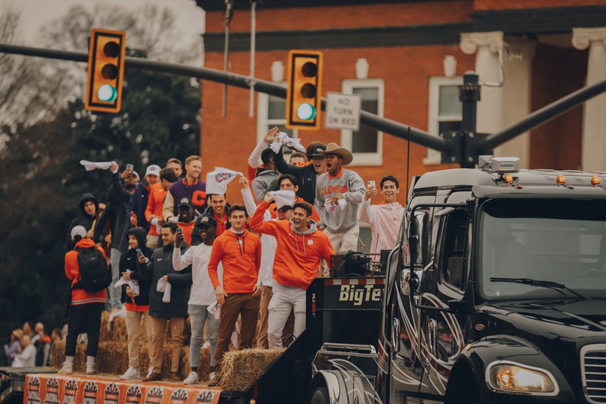 Clemson men's soccer team celebrates its national championship in a parade on Jan. 15, 2021.