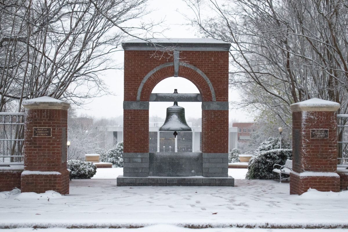 The Carillion Garden bell sits covered in snow on the morning of Jan. 16, 2022.