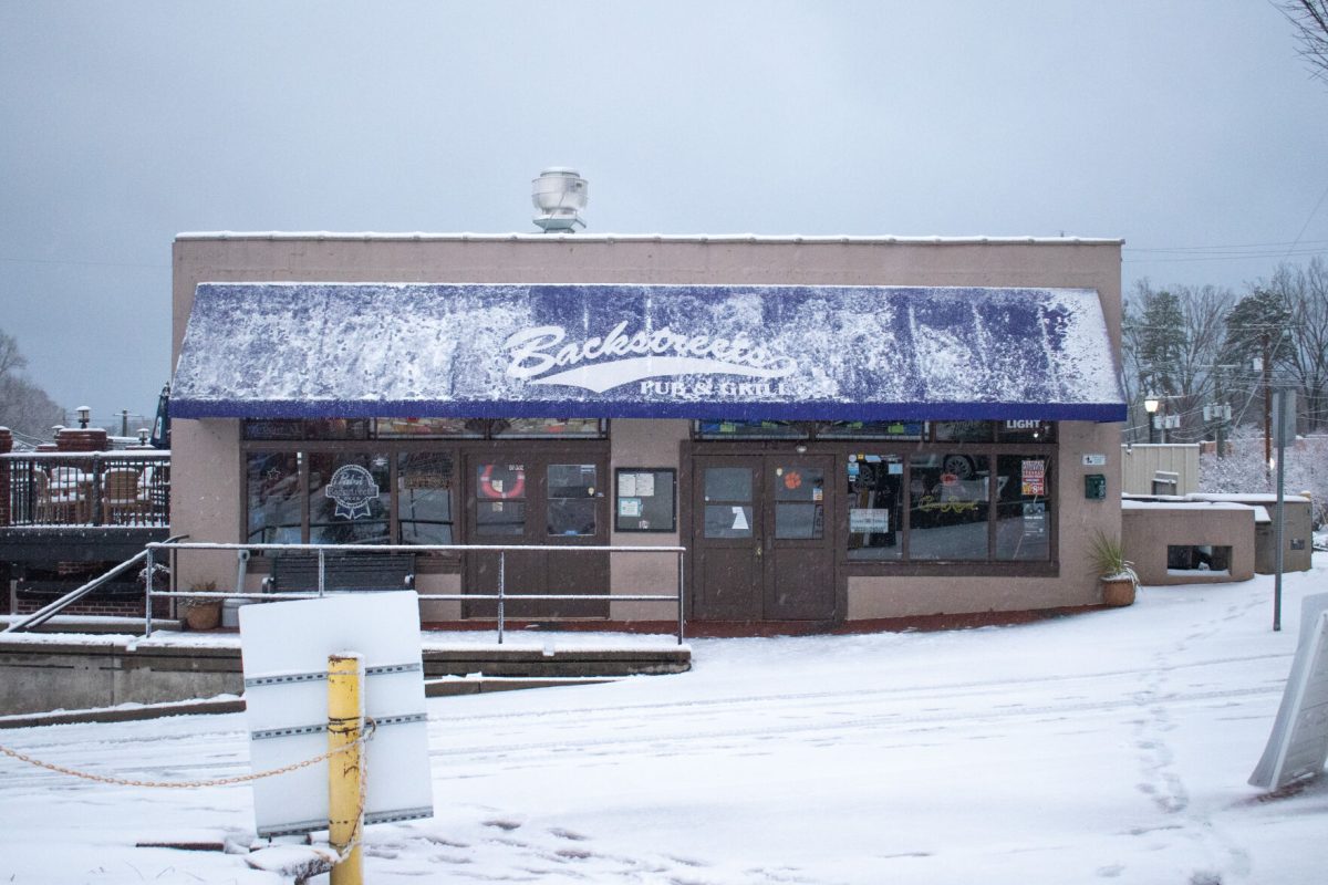 Backstreets Pub and Grill sits covered in snow early on the morning of Jan. 16, 2022.