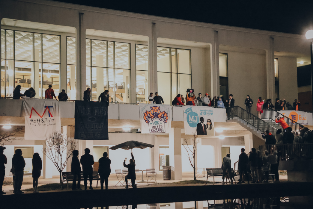 Candidates for Student Body President and Vice President drop their banners on the library bridge at midnight on Feb. 8 to kick off the elections season.