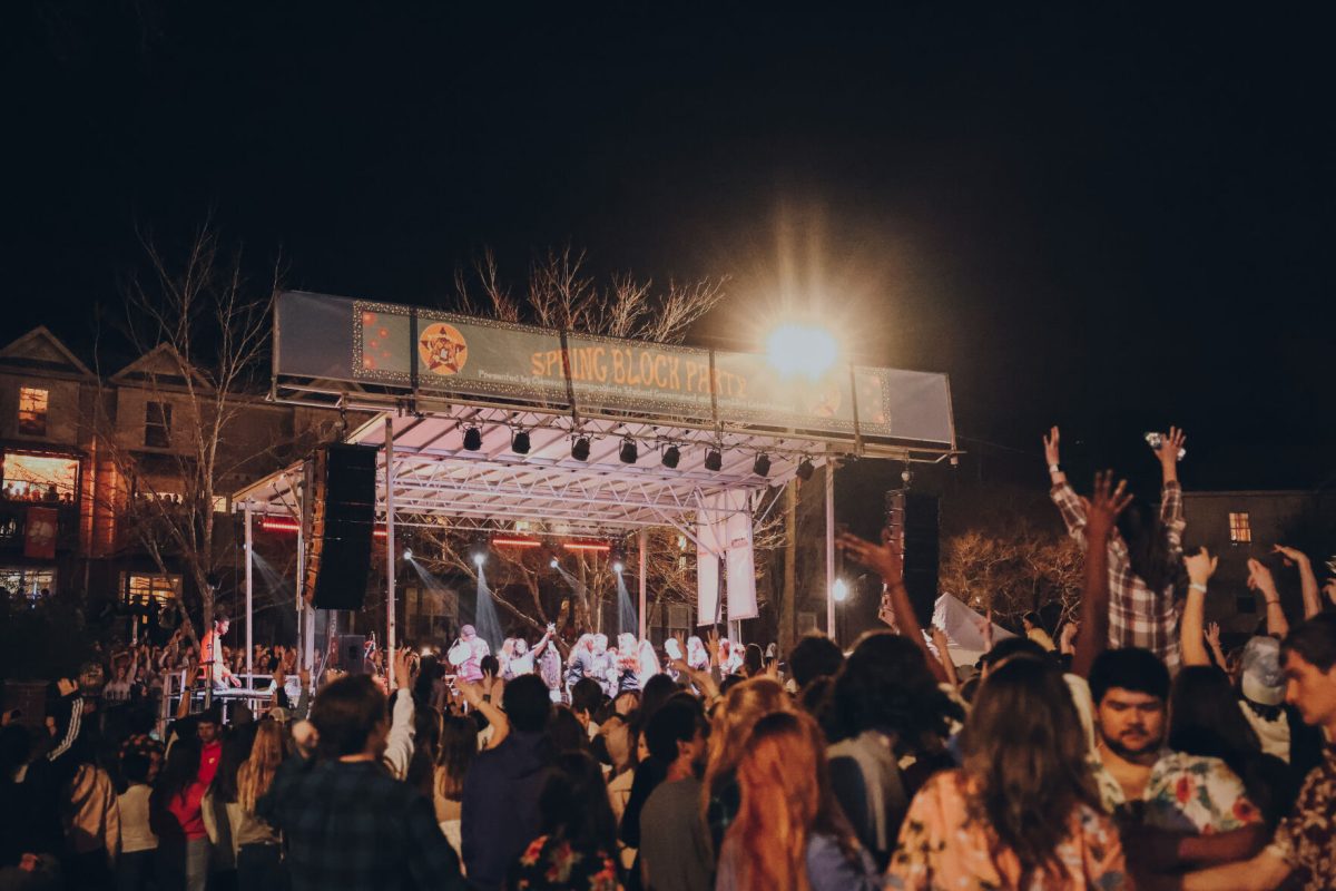 The Spring Block Party audience cheering on the stage.