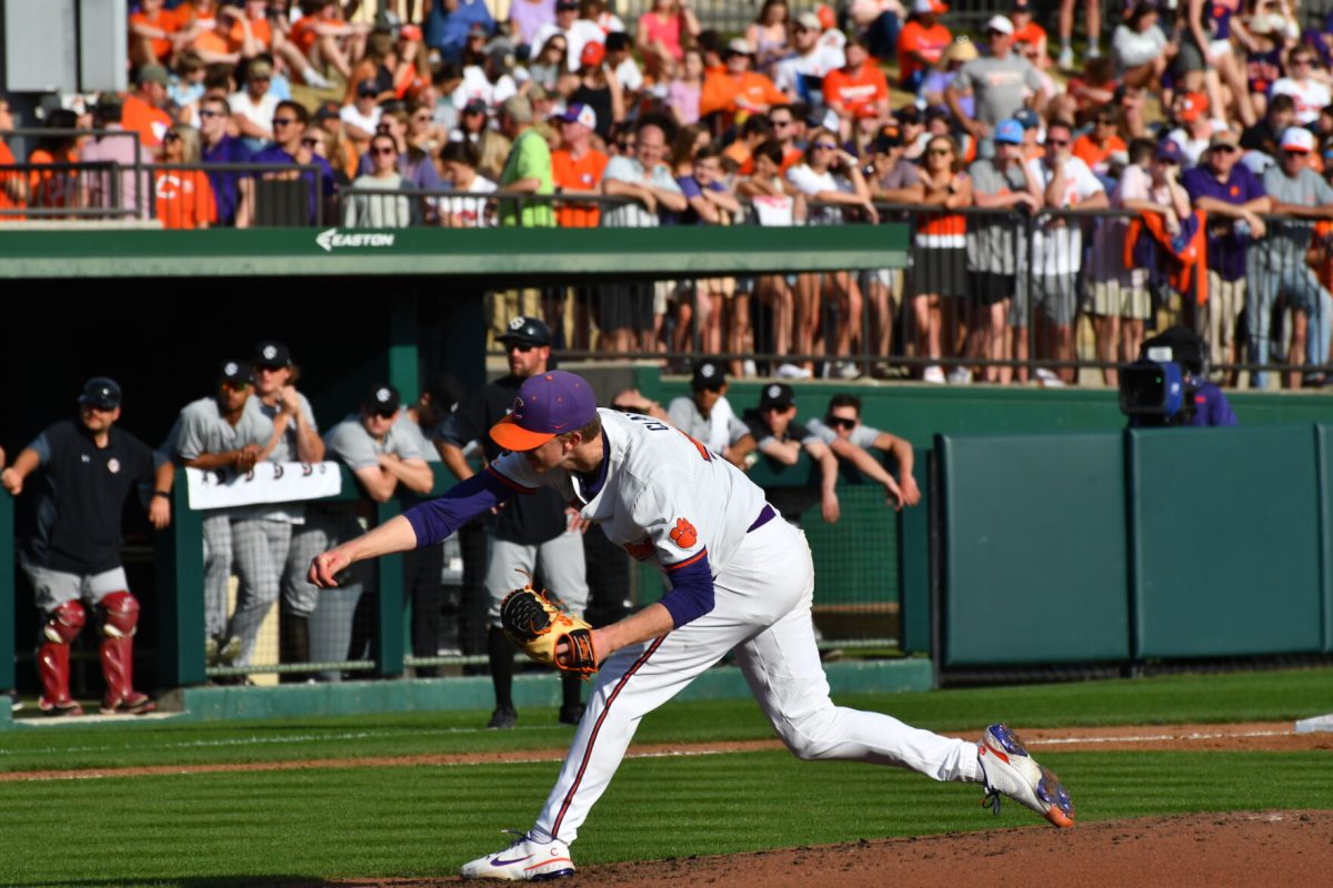 Clemson+pitcher+Nick+Clayton+%2844%29+pitches+from+the+mound+against+South+Carolina+in+Doug+Kingsmore+Stadium+on+March+6%2C+2022.%26%23160%3B