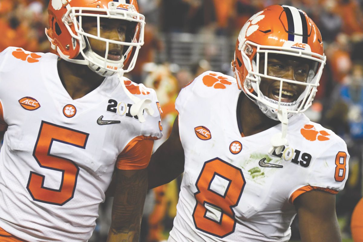 Justyn Ross (8) and Tee Higgins (5) in the 2019 College Football Playoff.