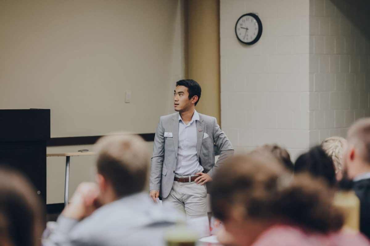 Committee head of Infrastructure and Operations, Minhyun Shin, spoke to the senate while giving a committee update and discussing his communication with Parking Director, Dan Hoffman.