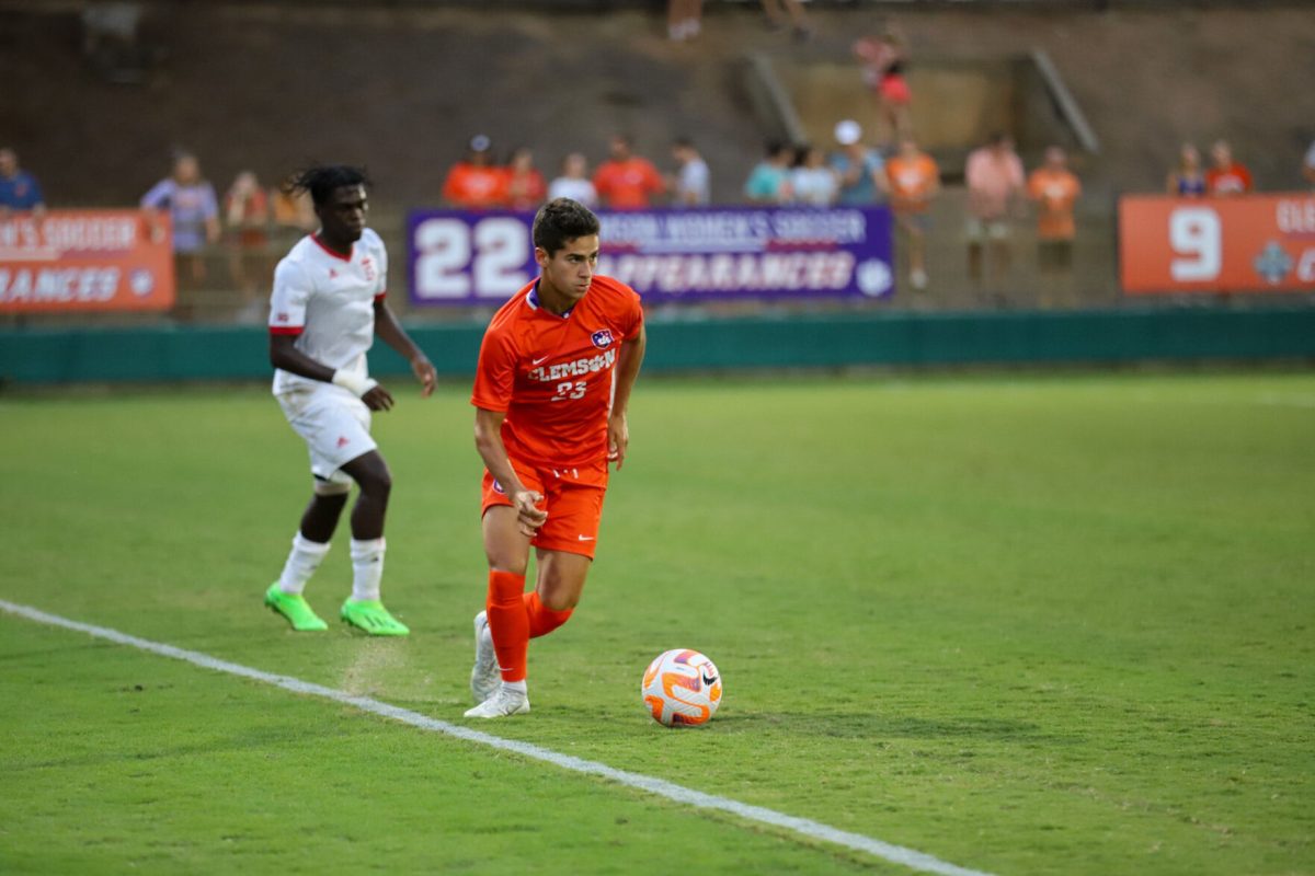 Clemson+midfielder+Tristan+Deloach+dribbles+the+ball+against+Indiana+at+Historic+Riggs+Field+on+Aug.+26%2C+2022.%26%23160%3B
