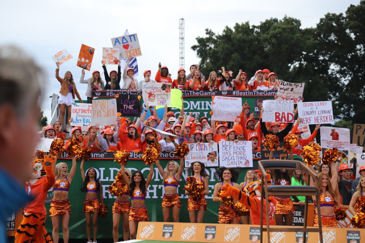 Clemson fans hold up sings during College GameDays appearance at Clemson on Oct. 1, 2022. 