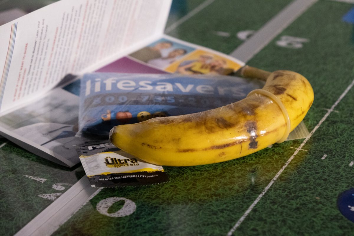 A banana is used to display proper condom technique