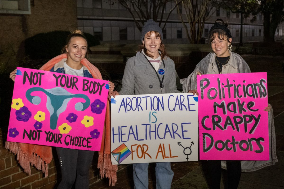 Students hold signs in support of abortion rights