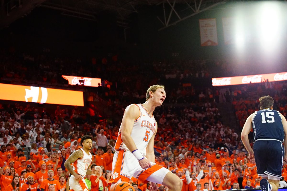 Clemson forward Hunter Tyson (5) leads the Tigers in scoring through the first 21 games of the 2022-2023 season.