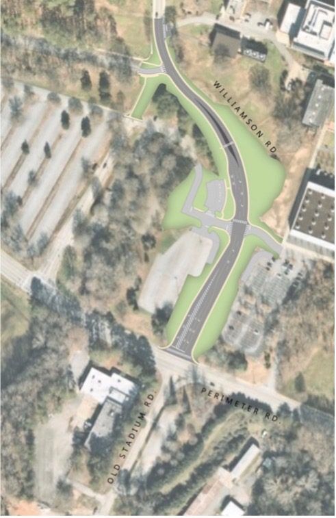 An aerial view of the planned realignment of Williamson Road.