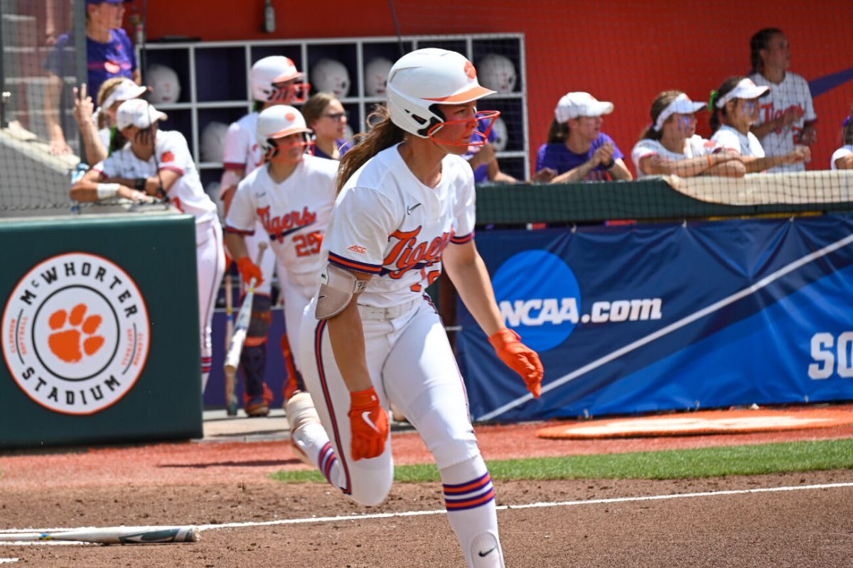 Clemson RHP/UTL Valerie Cagle (72) rounds first base against Louisiana on May 22, 2022 at McWhorter Stadium.