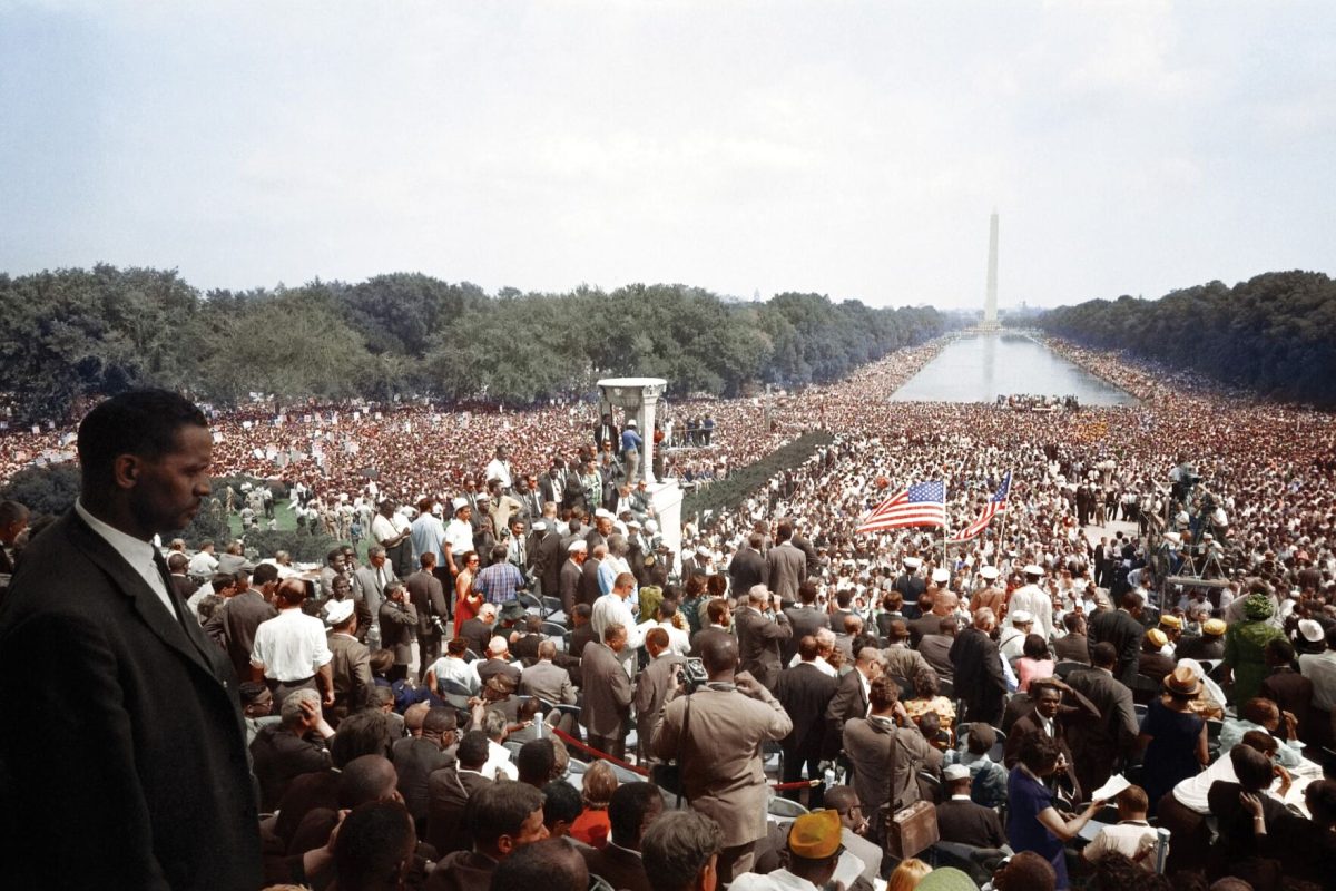 View of the crowd from the Lincoln Memorial to the Washington Monument, during the March on Washington on Aug. 28, 1963.